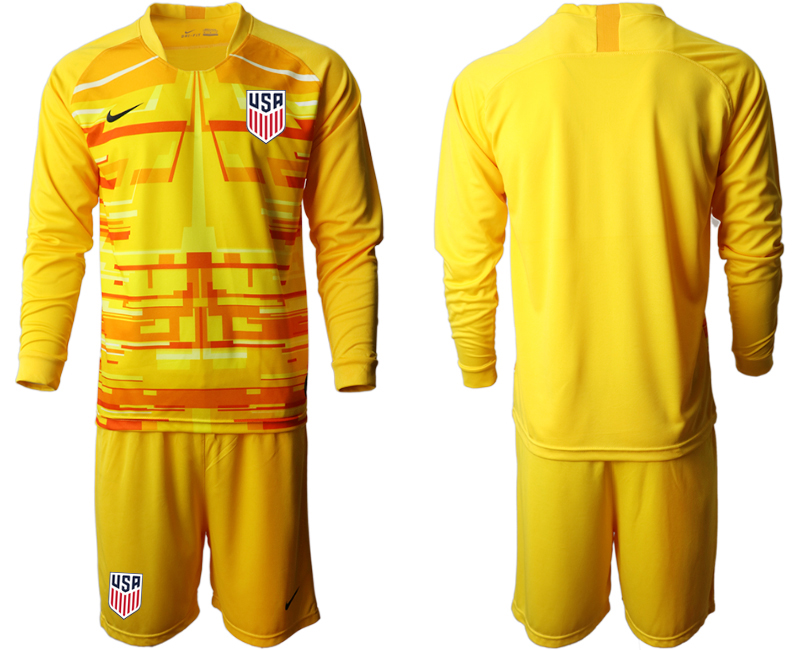 Men 2020-2021 Season National team United States goalkeeper Long sleeve yellow Soccer Jersey1